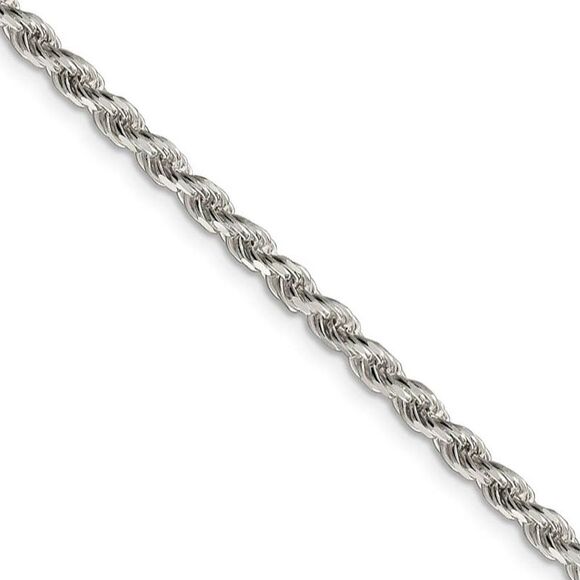 2.75mm Rhodium Plated Sterling Silver Diamond Cut Rope Necklace 26in